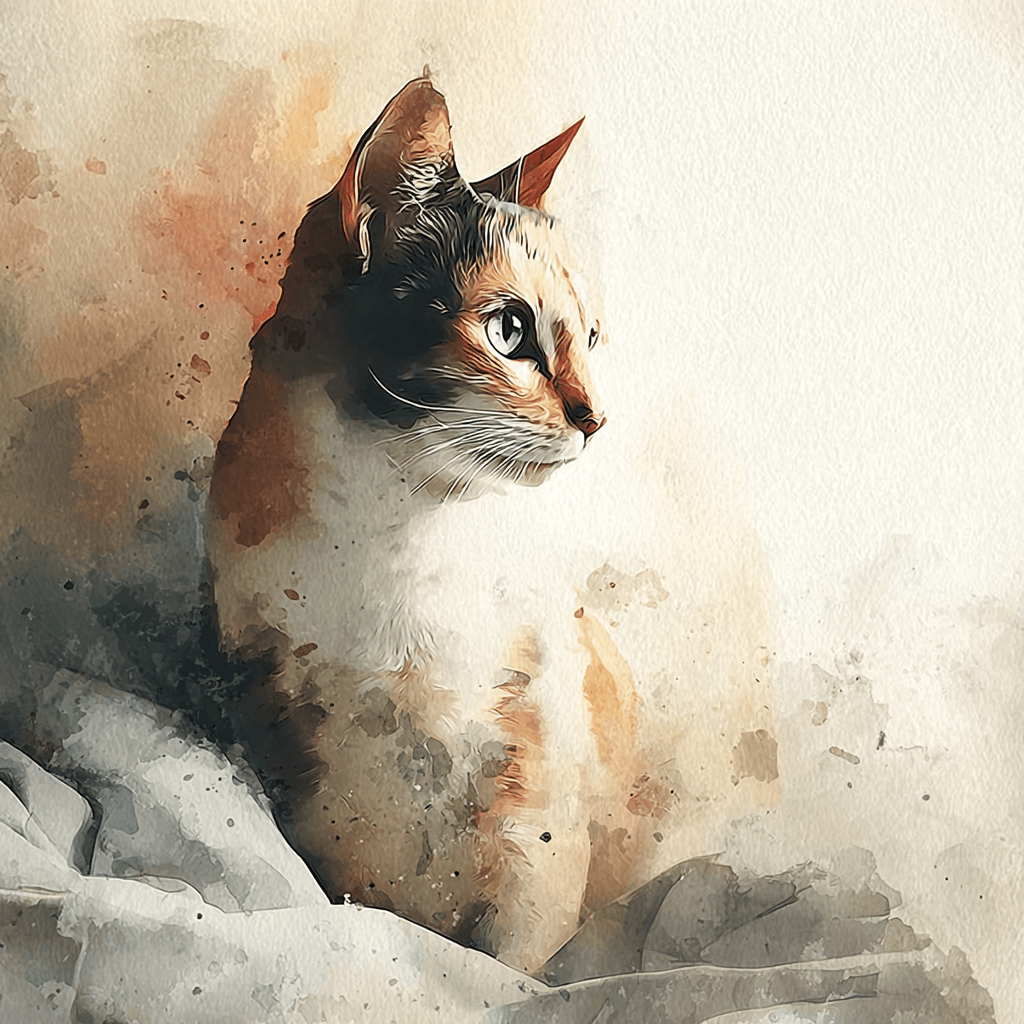 Watercolor portrait of a cat at rest