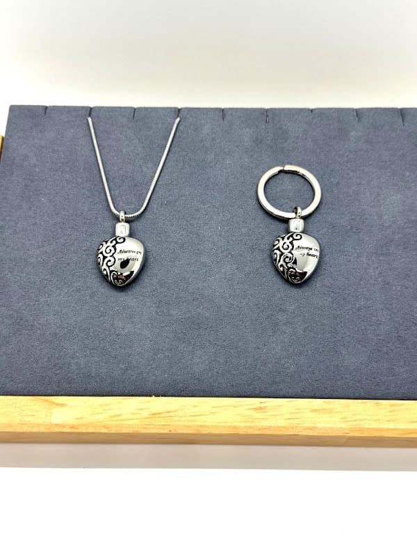 Silver filigree "Always in my Heart" piece. Wearable as necklace or keychain.