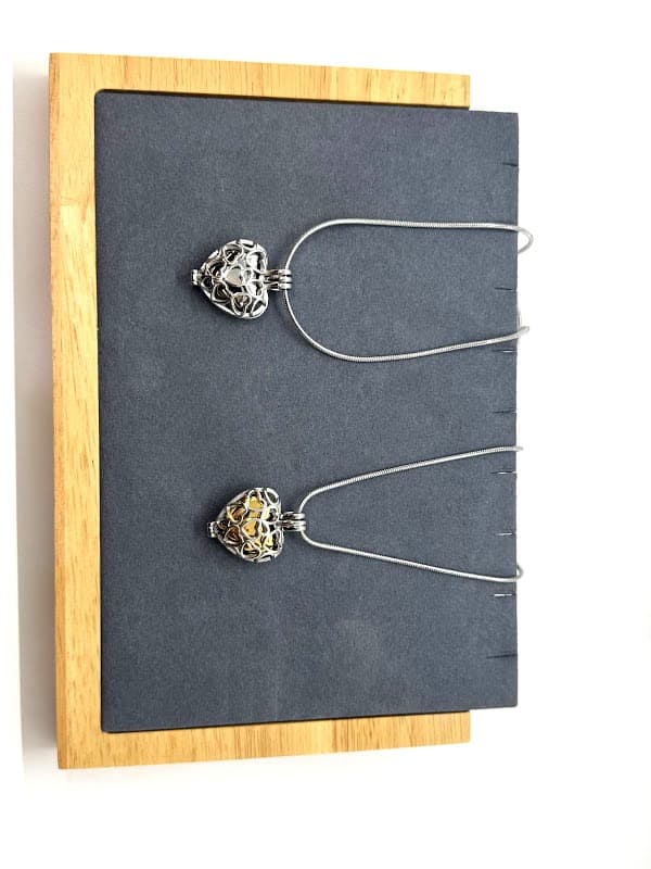 Heart-shaped locket. Available with silver or gold insert.