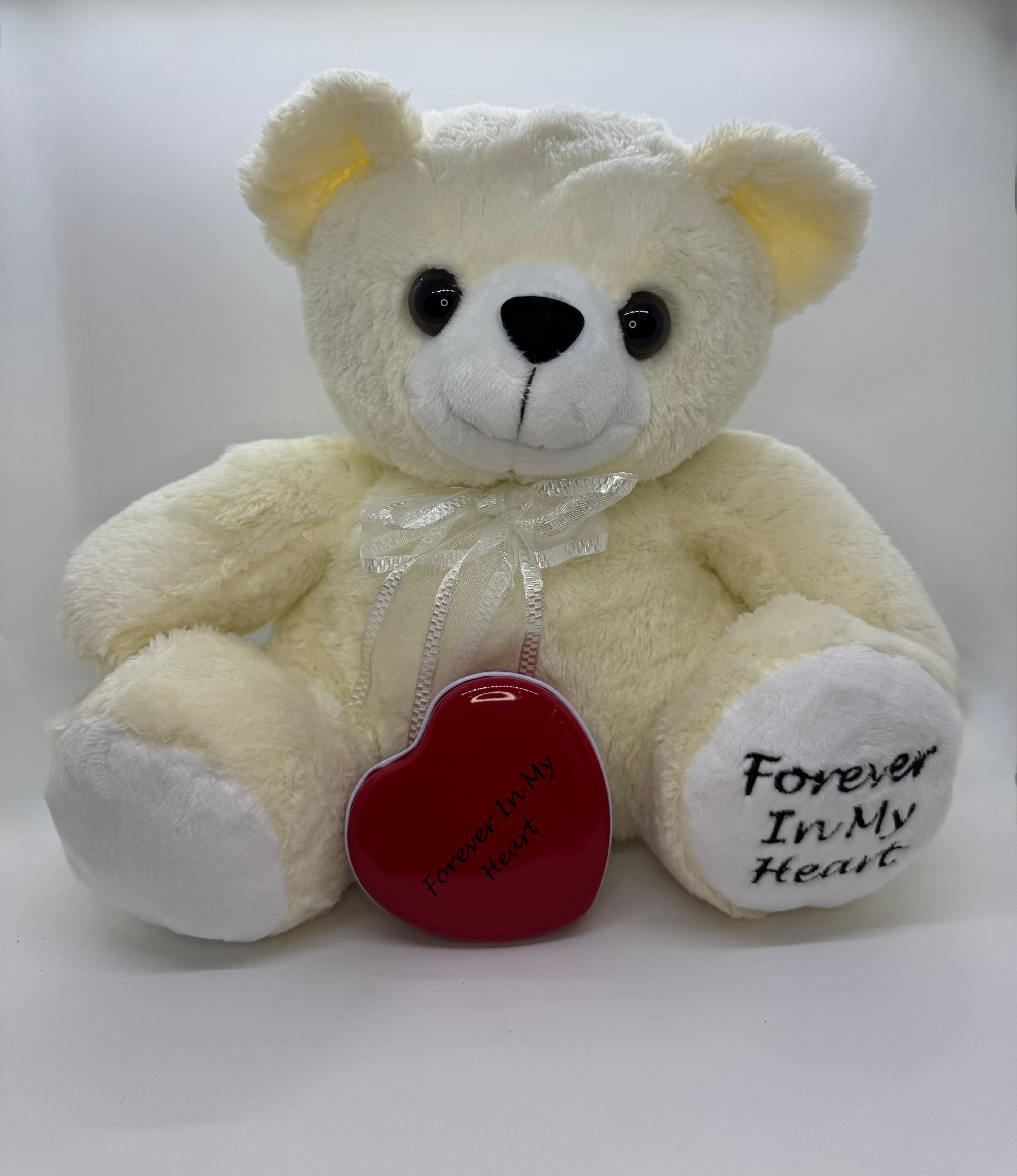 Teddy bear with a small metal heart urn inside holding a small portion of your companions remains, so you can hold them close to you.
