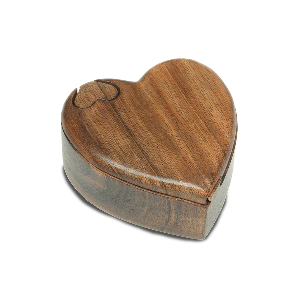 Heart Shaped PUZZLE BOX 4 Piece Wood Carved Trinket Keepsake Jewelry Box